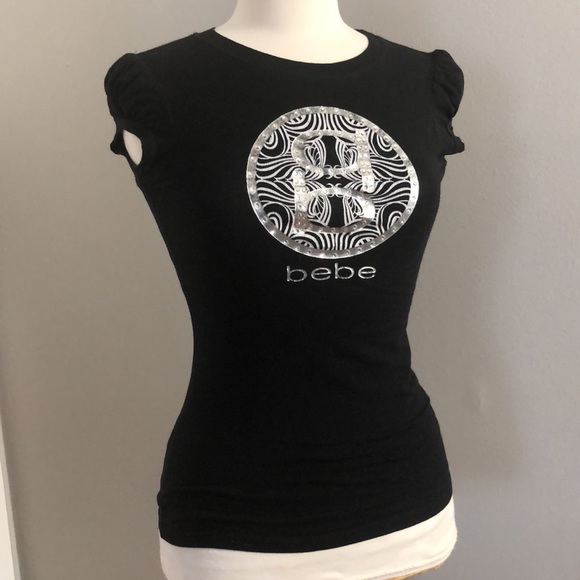 Bebe Rhinestone tee. Size Small. Color black - Picture 1 of 9